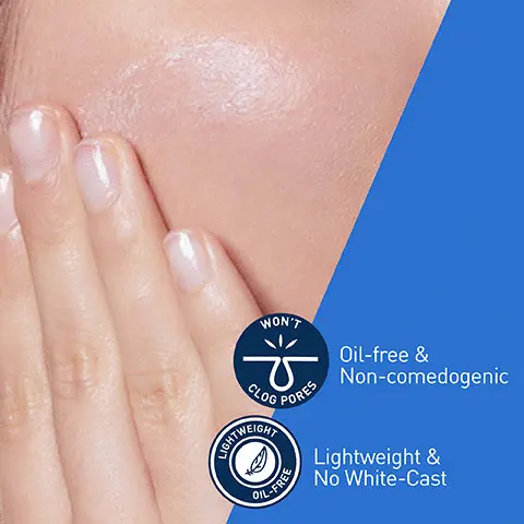 Image 1, oil-free and non-domedogenic, lightweight and no white cast. Image 2, SPF 30 broad spectrum, helps protect against UVA and UVB rays. Ceramides 1, 3, 6-11, helps restore and maintain skins natural barrier. Hyaluronic Acid, helps retain skins natural moisture.