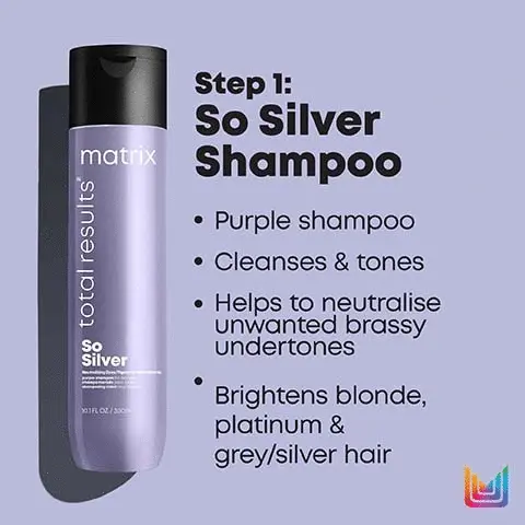 Image 1, step 1 so silver shampoo. Image 2, step 2 so silver conditioner. Image 3-4, step 3 miracle creator 20. Image 5, platinum hit professional haircare system to correct unwanted yellow tones on blonde hair. Image 6, which giftset do you want to un-wrap?