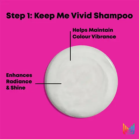 Image 1, Step 1: Keep me vivid shampoo, helps maintain colour vibrance and enhances radiance and shine. Image 2, Step 1: Keep me vivid shampoo, gentle shampoo, helps maintain colour vibrancy and is suitable for colour-treated hair. Image 3, Step 2: Keep me vivid conditioner, helps maintain colour vibrancy and enhances radiance and shine. Image 4, Step 2: Keep me vivid conditioner, Colour vibrancy conditioner, enhances radiance and shine and is suitable for colour-treated hair. Image 5, Vibin on Vivid, professional haircare system to keep high maintenance colours vibrant. Image 6, Step 3 Miracle creator 20, detangles hair, adds moisture, protects against heat damage, improves manageability, primes hair for style and is suitable for all hair types. Image 7, Which gif set do you want to un-wrap?