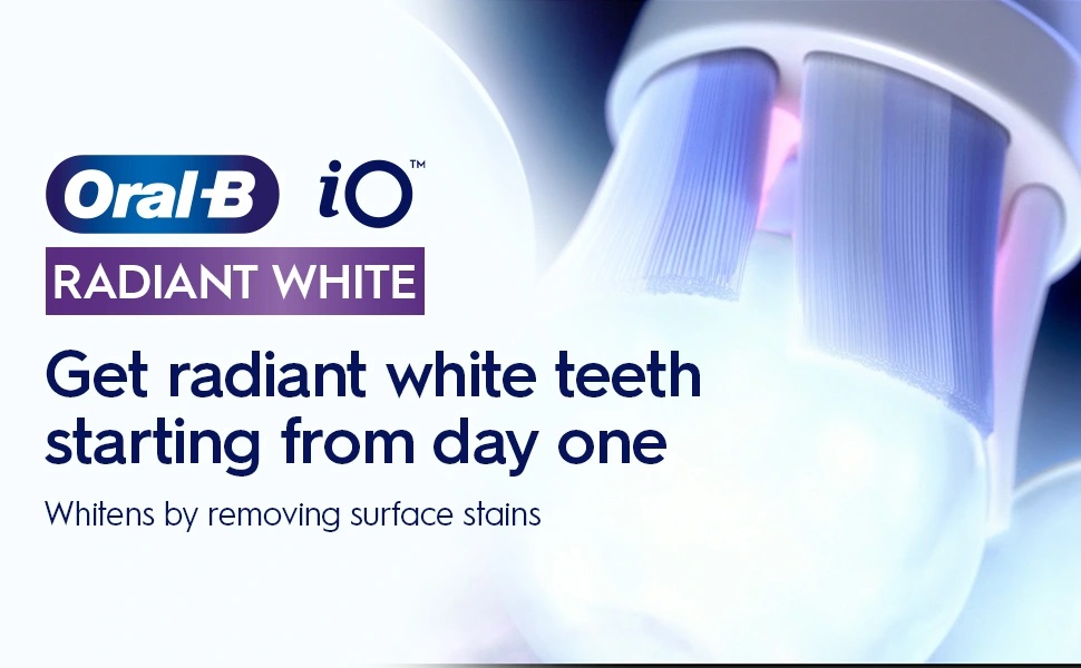 Oral B iO RADIANT WHITE. Get radiant white teeth starting from day one. Whitens by removing surface stains.