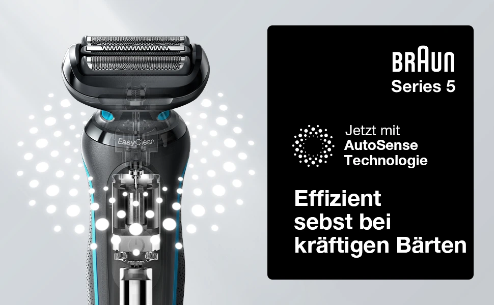 Braun Series 5, Jetzt mit autosense technologie, Effizient sebst bei kraftigen Barten