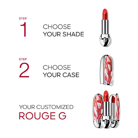 step 1, choose your shade, step 2, choose your case, your customized rouge g