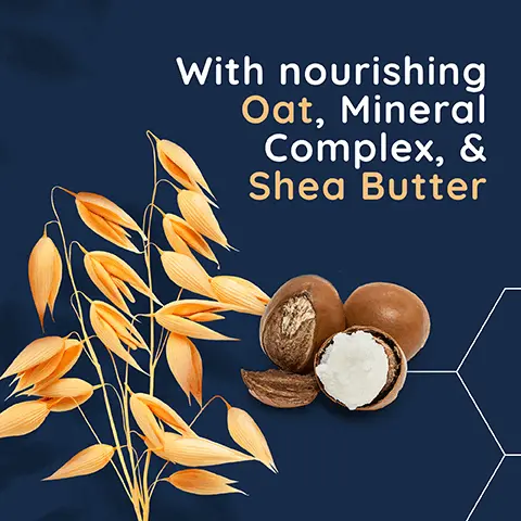 Image 1 - An arrangement of yellow oat leaves beside whole and halved shea nuts on a dark blue background with the text: With nourishing Oat, Mineral Complex, & Shea Butter.
              Image 2 - A bottle of Aveeno Calm + Restore Rehydrating Night Cream is displayed with a light orange background and bullet points that state Dermatologist tested, For sensitive skin, and Fragrance free.
              Image 3 - A close-up of a wooden seed held by tweezers against a dark blue background with hexagonal shapes, accompanied by the text that reads Intently nourishes & strengthens the skins natural barrier overnight.
              Image 4 - A bottle of Aveeno Calm+ Restore Re-Hydrating Night Cream is shown, featuring a pump dispenser and surrounded by icons representing its qualities: rich & velvety texture, fast absorbing, and non-greasy, along with the text 50 ml.