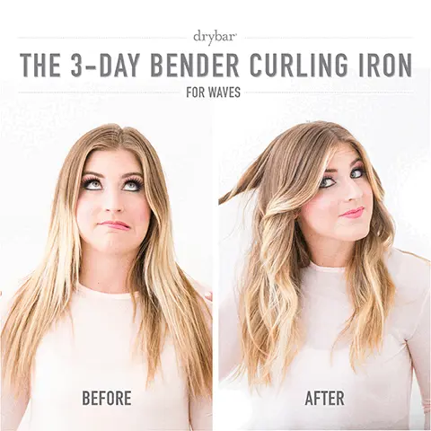 Image 1 and 2 = The 3-day bender curling iron before and after
