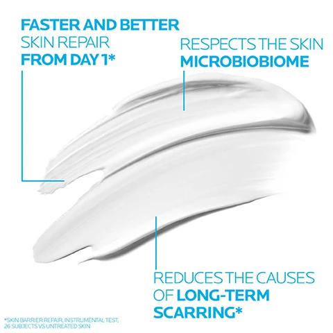 Image 1 - A smooth, white cream smear is shown with text that reads faster and better skin repair from day 1, respects the skin microbiobiome, and reduces the causes of long-term scarring.
              Image 2 - A white tube labeled with product information on one side, featuring text that reads SPECIFICALLY FORMULATED FOR UNCOMFORTABLE, DAMAGED, OR IRRITATED SKIN and MINIMALIST & HYPOALLERGENIC FORMULA in bold, light blue font.
              Image 3 - A tube of La Roche-Posay Cicaplast Balm is shown with instructions indicating to apply twice a day to clean dry skin and that it can be applied to the body, face, and lips.
              Image 4 - A white tube of La Roche-Posay Cicaplast Baume B5+ on a light background, with text that reads APPLY TWICE DAILY TO CLEAN, DRY SKIN ON EITHER BODY, FACE OR LIPS. SUITABLE FOR THE WHOLE FAMILY, INCLUDING NEWBORNS.
              Image 5 - Image shows three skincare products from La Roche-Posay: a dropper bottle labeled CICAPLAST B5 SERUM on the left, a tube labeled CICAPLAST BAUME B5+ in the center, and a bottle labeled ANTHELIOS UVMUNE 400 on the right, with the words SOOTHE, REPAIR, and PROTECT displayed underneath each product respectively.
              Image 6 - Image shows illustrations of a dermatologist and a woman touching her face, accompanied by text stating Recommended by Dermatologists, Suitable for Sensitive Skin, Paraben-Free, and Fragrance-Free, with the logo La Roche Posay Laboratoire Dermatologique at the top.
              Image 7 - A tube of La Roche-Posay Cicaplast B5+ Ultra-Repairing Balm, with text stating soothes uncomfortable, damaged & irritated skin and faster repair from day 1, and a blue circle icon indicating it is suitable for babies.
              Image 8 - Image depicting two skincare ingredients: Vitamin B5 (Panthenol) with a description highlighting its role in repairing and protecting the skin barrier, and Madecassoside with its benefits from the herb Centella Asiatica, described as a soothing agent for skin renewal.
              Image 9 - Image features a blue and white ribbon symbol with text stating that the product is also suitable for patients undergoing cancer treatment and helps moisturize and comfort sensitive skin.
              Image 10 - A person in a white lab coat is shown against a blue background with text that states number one dermatologist recommended skincare brand in the UK, followed by asterisk and a note about a study of 74 consultant dermatologists January to May 2022.