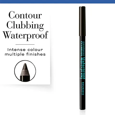 Image 1, Contour, clubbing waterproof, intense colour multiple finishes. Image 2, Ultra soft and gliding texture. Image 3, Available in 24 shades.