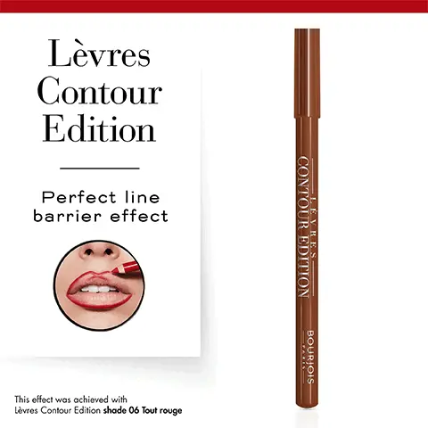 Image 1, Levres contour edition, perfect line barrier effect. Image 2, The perfect match, Levres contour edition, rouge velvet the lipstick. Image 3, Discover nude collection.