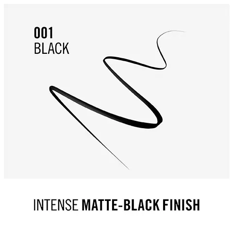Image 1, Intense matte black finish. Image 2, Highly pigmented water based formula. Image 3, Product benefits, no smudging flaking or smearing, up to 16 hour wear and dermatologist and ophthalmologist tested. Image 4, Create subtle classic line or a bold eye look. Image 5, Maximum control felt tip applicator for precise lines.