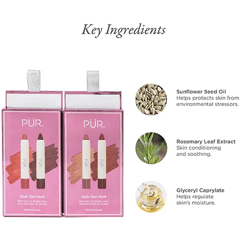 Image 1, key ingredients: sun flower seed oil, helps protect skin from environmental stressors. rosemary leaf extract skin conditioning and soothing. clyceryl caprylate helps regulate skin's moisture. Image 2, benefit = conditioning, moisturizing, anti-pollution protection