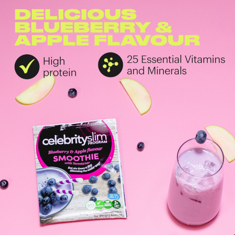 Delicious Blueberry and Apple Flavour. High protein. 25 Essential vitamins and minerals.