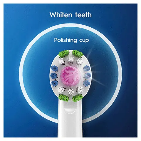 Whiter teeth as of day 1. White teeth. Polishing cup. New = 100% cleaning efficiency. Used = change now. Clinically proven performance. Compatible with Oral-B electric toothbrushes, excluding pulsonic and io.