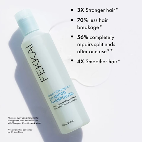 Image 1, 3 times stronger hair, 70% less breakage, 56% completely repairs split ends after one use. 4 times smoother hair. Image 2, 3 and 4, before and after, results when use as a full collection shampoo, conditioner and mask. Image 5, powerbond, vitamin B5 + E, baobab oil, coconut, avocado and jojoba oils.