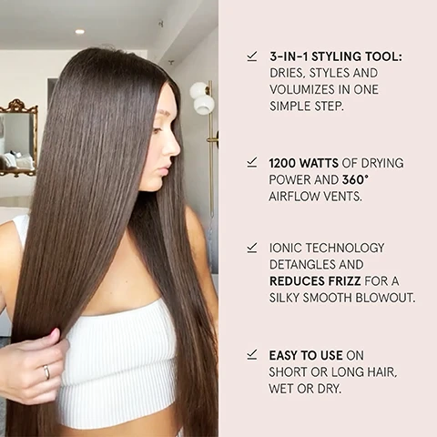 Image 1, i3 in 1 styling tool, dries, styles and volumizes in one simple step. 1200 watts of drying power and 360 airflow vents. ionic technology detangles and reduces frizz for a silky smooth blow out. easy to use on short or long hair wet or dry. Image 2, customer reviews. tara c said, the bondi boost blowout brush was a game changer for me, i have very thick hair that usually takes forever to dry let alone style, but with the blowout brush i can both in about half the time without hassle. leah k said, blow dried my hair easily and quickly with a professional look , love it. Image 3, cool tip, detangling nylon tips, smoothing tufted bristles, innovative airflow vents, lightweight ergonomic design, multiple heat settings, professional swivel cord. Image 4, why you'll love it = developed with the latest technology. lightweight and professionally designed. hair stylist approved. 360 degree power cord.