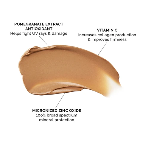 image 1, pomegranate extract antioxidant - helps fight UV rays and damage. vitamin c - increases collagen production and improve firmness. micronized zinc oxide, 100% broad spectrum mineral protection. image 2, SHADE FINDER MD Mineral BB Crème SPF 50 IVORY TO FAIR Might be freckled, burns easily, sometimes tans. LIGHT BEIGE WITH GOLDEN UNDERTONES TO OLIVE Occasionally freckles, burns sometimes, able to tan. MEDIUM MID TO DARK BROWN Rarely freckles, almost never bums, easily darkens in sun. DARK DEEPLY PIGMENTED, RICHEST BROWN Never Freckles, never burns, melanin-rich. DEEP