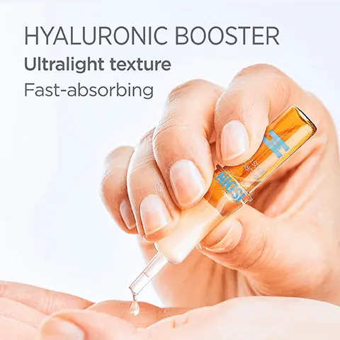Image 1, Hyaluronic booster, ultralight texture and fast absorbing. Image 2, Hyaluronic booster- soothes and calms skin, reduces the look of fine lines and supports skin elasticity. Image 3, Hyaluronic booster- Hydrates for up to 72 hours. Image 4, After 4 weeks, users said: 100% softer skin, 97% improved hydration, 93% filter effect and 90% instant anti-fatigue effect. Image 5, Hyaluronic booster- Hyaluronic acid intense hydration and soothcalm that calms skin. Image 6, Hyaluronic Booster- Shake the ampoule, break it open, put on the applicator tip and apply the serum onto face and neck.