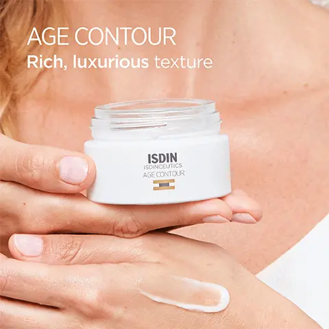 Image 1, Age Contour- Rich, luxurious texture. Image 2,Age Contour- Helps firm and improve skin elasticity, protects with an anti-pollution effect and hydrates skin up to 12 hours. Image 3,Age Contour- All skin types and fragrance free. Image 4,Age Contour- after 4 weeks users reported: 70% visibly tightened skin, 97% more moisturised skin, 94% more flexible skin and 85% denser and more elastic skin. Image 5,Age Contour- Apply to clean, dry skin after serum, smooth onto face and neck and massage genetly until absorbed. Image 6, Age Contour-Customer review: the first product ever that actually worked. My skin did not look dry and tired at the end of the day. It still looks amazing. Image 7, Age Contour- Carnosine combats glycation, tripeptide complex fights sagging and cross linked hyaluronic acid intense hydration. Image 8, The day and night cream duo that visibly rejuvenates your skin