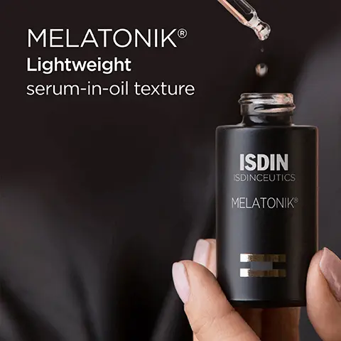 Image 1,melatonik lightweight serum-in-oil texture. Image 2, melatonik suitable for sensitve skin, visible results in 4 weeks. Image 3, melatonik, before and after 12 weeks, reduction of the appearance of wrinkles after 12 weeks of use. Image 4, melatonik, melatonin = stimulates antioxidant enzymes, bakuchiol = rejuvenating properties, vitamin c = antioxidant. Image 5, melatonik, apply 4-5 drops onto the palm of your hands, massage over the face and neck until completelt absorbed. Image  6, melatonik, consumer review, one of the best products i have ever used, i absolutely love this product and i pair it with age contour night.