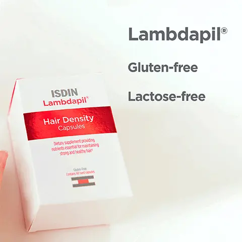 Image 1, Lambdapil, Gluten-free, lactose free. Image 2, Taurine Helps strengthen fragile hair, Zinc contributes to protein synthesis, D-Biotin improves her quality. Image 3, Take 2 capsules daily with breakfast for a minimum of 3 months. Image 4, Boost volume and recapture vitality with our range designed to promote stronger, healthier hair. Image 5, Supplement Facts- Serving size- 2 capsules. Servings per Container- 30. Total Calories- Amount per serving- 6.3 Calories. Zinc, (as Zinc Sulfate) 10mg (% daily value- 91%). Vitamin B3 (as Niacinamide) 16mg (100%). Vitamin B5 (as Calcium D-Pantothenate) 6mg (120%). Vitamin B6 (as Pyridoxine Hydrochloride) 1.4mg (82%). Biotin (as D-Biotin) 1.4mg (167%). L-Cystine 1000mg. Saw Palmetto Extract (Serenoa Repens) 100mg. Equisetum Arvense L. Extract (Horsetail) 7.1mg. Taurine- 40mg. Daily value based on caloric intake of 2,000 calories for adults and children aged 4 and older. Daily value not established. Image 6, Consume review- Excellent product. I've seen significant difference since starting- Linda, Lambdapil fan.