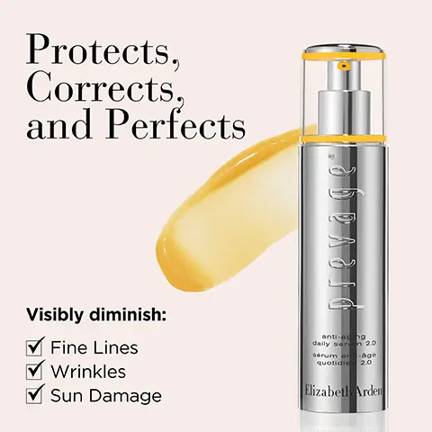 Image 1, protects, corrects and perfect, visibly dimish fine lines, wrinkles and sun damage. Image 2, instantly brightens and de-puffs prevage anti-aging eye serum 2.0 supercharged with antioxidant idebenone perfects the look of skin around the eyes. Image 3, regimen, step 1 = prevage cleanser, cleanse skin. step 2 = superstar boosts skin. step 3 = prevage 2.0 protects, corrects and perfects. step 4 = prevage eye depuffs eyes. Image 4, powered by idebenone, prevage is fueled by idebenone the single most powerful antioxidant to help fight the visible signs of aging. correct the past and help protect the future of your skin