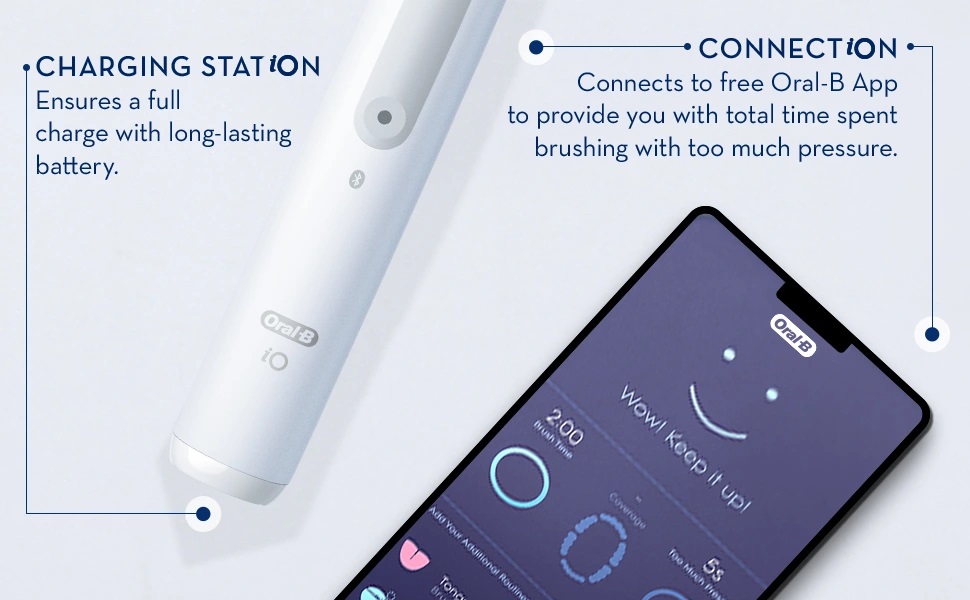 CHARGING STATION Ensures a full charge with long-lasting battery. Connects to free Oral-B App
                                  to provide you with total time spent brushing with too much pressure.
                                  