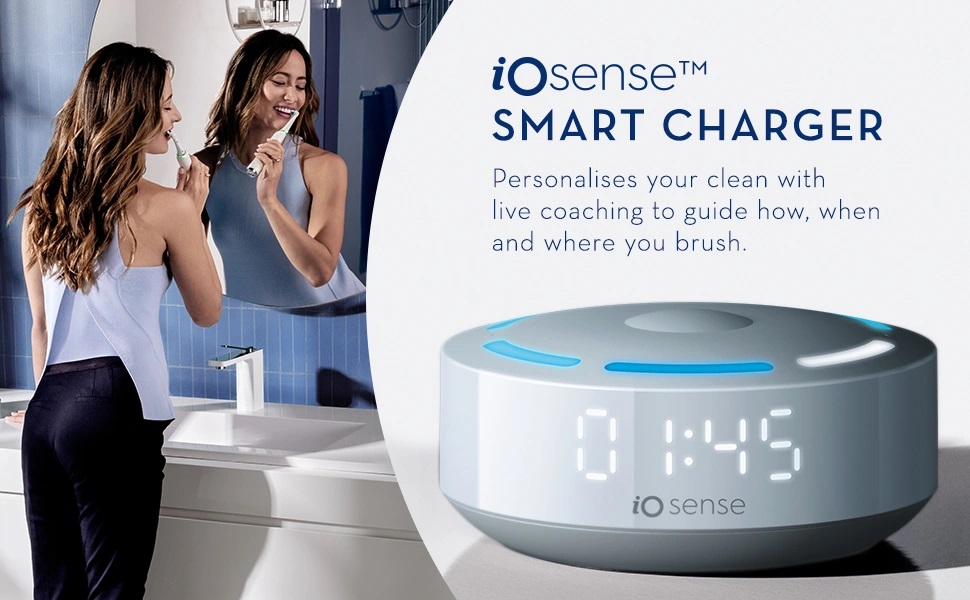 iO Sense smart charger personalises your clean with live coaching to guide how, when and where you brush