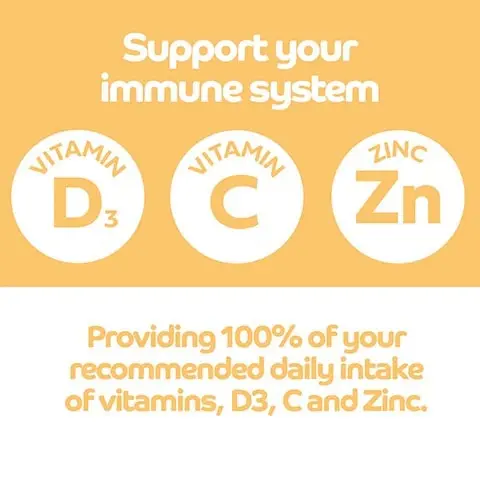 Support your immune system Vitamin D3 Vitamin C Zinc Zn Providing 100% of your recommended daily intake of vitamins D3,C AND ZINC. Working in 7 days Bimuno GOS in backed by over 100 publications and more than 20 independent scientific studies.
              Nutrition Information:
              Per sachet (3.659)
              Energy 41.5k/ 10.1 kcal
              Fibre 2.09 BIMUNO 2.75 9 Bimuno Galactooligosaccharides
              Directions for use Bimuno Original is a taste-free powder Add it to tea, coffee or water, or even sprinkle it over food.
              Recommended daily intake Adults and children 4 years of age and over: Take 1 sachet daily 3.659.
              Ingredients: Bimuno® Powder (Galactooligosaccharides (GOS) derived from lactose (milk), galactose (milk)). Allergens are in bold.
              If you have a sensitive stomach, take 12 a sachet for 7-10 days. If well tolerated increase to 1 sachet.
              No preservatives No artificial flavourings & colours
              Do not exceed the recommended daily intake (1 sachet).
              Store in a cool dry place below 25°C out of sight and reach of children.
              Bimuno® Original is a high fiore food supplement which is intended to supplement the diet and should not be regarded as a substitute for a varied diet and healthy lifestyle
              Children should be supervised when taking this product.
              30x3.659 =109.59