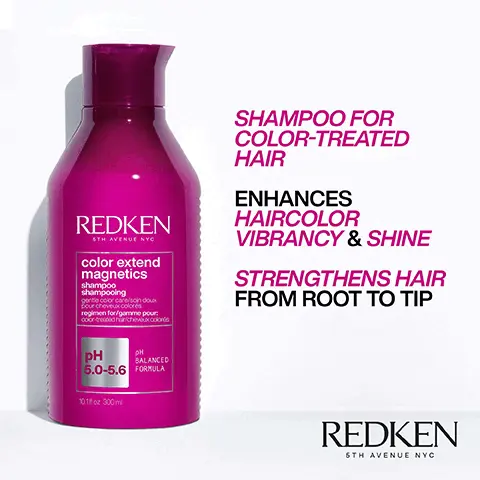 Image 1, REDKEN STH AVENUE NYO color extend magnetics shampoo shampooing gentle color carson doux pour cheveux colores regimen for/gamme pour ooor-treated cheux.coords SHAMPOO FOR COLOR-TREATED HAIR ENHANCES HAIRCOLOR VIBRANCY & SHINE STRENGTHENS HAIR FROM ROOT TO TIP PH BALANCED PH 5.0-5.6 FORMULA 10.1 oz 300ml REDKEN 6TH AVENUE NYC Image 2, REDKEN STH AVENUE NYC color extend magnetics conditioner gende color care regimen for: color-treated hair PH BALANCED pH 3.5-4.5 FORMULA CONDITIONER FOR COLOR TREATED HAIR ENHANCES HAIRCOLOR VIBRANCY & SHINE DETANGLES 1891 500m REDKEN 6TH AVENUE NYC Image 3, 1 LEAVE-IN CONDITIONER HEAT PROTECTION UP TO 450°F/230°C STRENGTHENS DETANGLES REDKEN ON-SOF URE DEFINICA 25 BENEFITS SHINE SUA ONE UNITED ALL IN ONE TRANATH ONE MULT PORTELS SP 51 oz 150 me