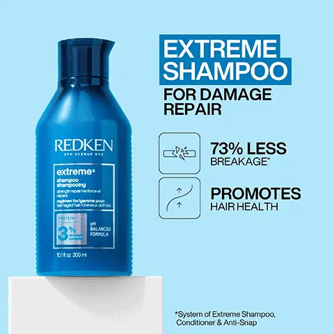 Image 1, REDKEN 6TH AVENUE NYO extreme shampoo shampooing strength repair her force ricare regimen for/gamme pour damaged hair cheveux PROTEIN % PH BALANCED FORMULA EXTREME SHAMPOO FOR DAMAGE REPAIR 73% LESS BREAKAGE* PROMOTES HAIR HEALTH 1011oz 300 ml *System of Extreme Shampoo, Conditioner & Anti-Snap Image 2, EXTREME CONDITIONER FOR DAMAGE REPAIR REDKEN STH AVENUE NYO extreme conditioner après-shampooing strength repse enforce t regimen for/gamme pour damaged hancheve 4% BALANCED FORMULA 73% LESS BREAKAGE* DETANGLES & SMOOTHS 1011oz 300ml *System of Extreme Shampoo, Conditioner & Anti-Snap Image 3, FORMULATED WITH PROTEIN REDKEN 6TH AVENUE NYC extreme shampoo shampooing ripare regimen for/gamme pour damaged hair cheveux és 3 BALANCED FORMULA 10110300 mi Image 4, 1 LEAVE-IN CONDITIONER HEAT PROTECTION UP TO 450°F/230°C STRENGTHENS DETANGLES REDKEN ON-SOF URE DEFINICA 25 BENEFITS SHINE SUA ONE UNITED ALL IN ONE TRANATH ONE MULT PORTELS SP 51 oz 150 me