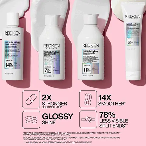 Image 1, REDKEN acidic bonding concentrate REDKEN acidic bonding concentrate REDKEN acidic bonding concentrate 14% 5150 7 300 11 300 REDKEN acidcbonding 2X STRONGER LOOKING HAIR GLOSSY SHINE 14X SMOOTHER* 78% EVM LESS VISIBLE SPLIT ENDS** "REPEATED GROOMING TEST ON BLEACHEDHAR ACDICBONDING CONCENTRATE INTENSIVE PRE-TREATMENT SHAMPOO AND CONDITIONER VS CLASSIC SHAMPOO ACIDIC BONDING CONCENTRATE INTENSIVE PRE-TREATMENT + SHAMPOO AND CONDITIONER INSTRUMENTAL TESTONELEASHED HARVS CLASSIC SHAMPOO ***VISUAL GRADING ACIDIC PERFECTING CONCENTRATE LEAVE-IN TREATMENT Image 2, 1 LEAVE-IN CONDITIONER HEAT PROTECTION UP TO 450°F/230°C STRENGTHENS DETANGLES REDKEN ON-SOF URE DEFINICA 25 BENEFITS SHINE SUA ONE UNITED ALL IN ONE TRANATH ONE MULT PORTELS SP 51 oz 150 me Image 3, FORMULATED FOR HEALTHY FEELING HAIR WITH WITH COCONUT LACTIC OIL ACID REDKEN 5TH AVENUE NYO PROTECTION SOFT ANTI-FRIZZ SMOOTH MOISTURE DEFINICAO COLOP BEAUTF 區精₤ HIDR 25 SHINE SUAVE SOFT Image 4, REDKEN 6TH AVENUE NYC BEST I'VE EVER USED AND I'M A HAIRDRESSER!* REDKEN acidic bonding concentrate shampoo shampooing REDKEN acidic bonding concentrate conditioner CITRIC ACID 11 OPT *MAIRE CLAIRE BEAUTY DRAWER, AUG 2022 CITRIC AC 7 1011 300 me 10110300 me