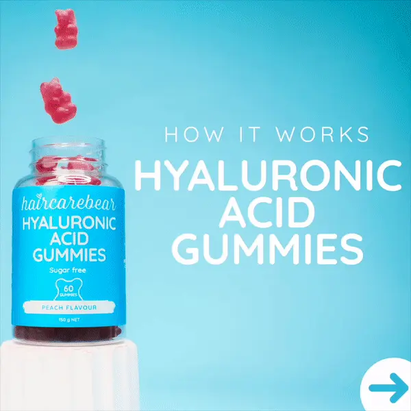 How it works Hyaluronic Acid gummies. 50mg Hyaluronic Acid per serve. On a mission to give you beautiful skin. Sugar free vegan peach flavour. Boost your glow.