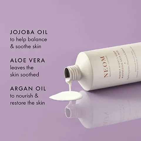 Image 1,jojoba oil to help balance and soothe skin, aloe vera leaves the skin soothed argan oil to nourish and restore the skin Image 2, lavender chamomile and pathchouli