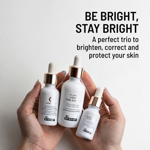  Be bright stay bright a perfect trio to brighten, correct and protect your skin routine for brightening up 1. cleanse 2. treat (general) 3. treat (spot) 4. moisturize 5. protect