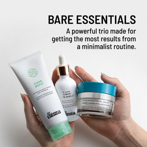  bare essentials a powerful trio made for getting the most results from a minimalist routine. routine for covering your basics 1. cleanse 2. treat 3. moisturize 4. protect  