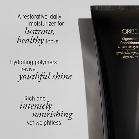 Image 1, a restorative, daily moisturizer for lustrious healthy locks. hydrating polymers revive youthful shine. rich and intensely nourishing yet weightless. Image 2, gold lust nourishing hair oil. Image 3, meet the artist, spiros halaris. oribes 2023 lunar new year sets are designed by award winner illustrator spiros halaris. the imagery celebrates the rabbit - a sumbol of mercy, elegance and beauty in the chinese new year. Image 4, sustainable packaging, all the paper based packaging is fully recyclable and made from materials certified by the forest stewardship council. please reuse or recycle.