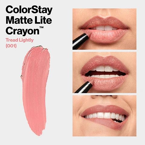 Image 1, colorstay matte lite crayon. image 2, colour stay matte lite crayon. 30% lighters than average lipstick. non drying, high impact matte. formulated with mango seed oil, precise tip for effortless application. built in sharpener. image 3, precision tip and handy sharpener. precise tip for application perfection. built in sharpener keeps tip on point. image 4, infused with mango seed oil. image 5, swatches of tread lightly, clear the air, souffle all day, take flight, sky high, lift off, mile high, she's fly, ruffled feathers, air kiss, lifted, on cloud wine on three different skin tones. image 6, color stay matte lite crayon shade finder. tread lightly, clear the air, souffle all day, take flight, sky high, lift off, mile high, she's fly, ruffled feathers, air kiss, lifted, on cloud wine