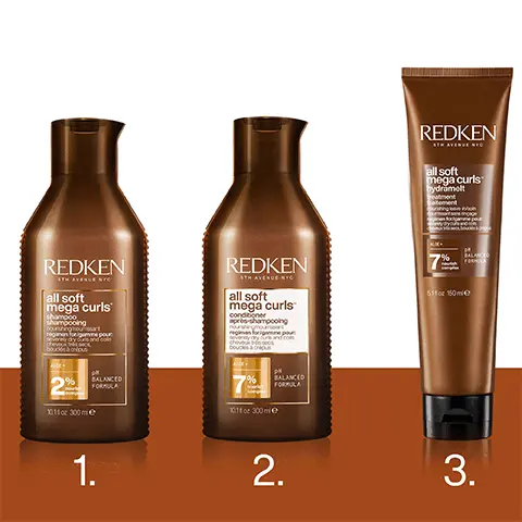 Image 1, 1.2.3. Image 2, up to 72 hours of nourished and defined curls, hair feels immediately hydrated, formulated with aloe vera and vegan formula. Image 3, Nourish complex and aloe vera. Image 4, Pro Tip: emulsify shampoo with water before massaging into scalp. Image 5, For curl types 3A-4C curly and coily chart