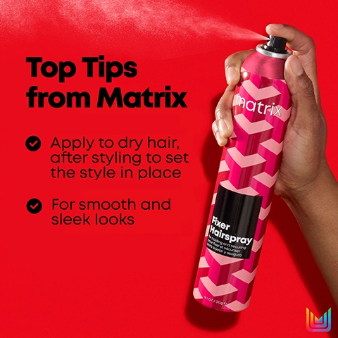 Top tips from Matrix. Apply to dry hair, after styling to set the style in place. For smooth and sleek looks.