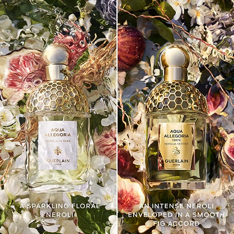 Image 1, a aparkling floral neroli, an intense neroli enveloped in a smooth fig accord. Image 2, up to 95% natural origin, infinitely refillable, organic beetroot alcohol.