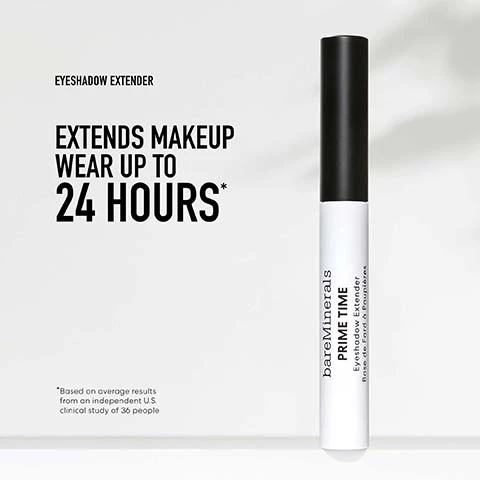 Image 1, eyeshadow extender. extends makeup wear up to 24 hours. *based on average results from an independent US clinical study of 36 people. Image 2, prime time eyeshadow extender. locks in eyeshadow for 24 hours. crease proof, smooths eye lids. with and without eyeshadow extender. with and without eyeshadow extender after 24 hours. Image 3, pick your perfect prime time primer. have oily skin? mattify with original pore minimizing primer. have dry skin? moisturize and  brighten with hydrate and glow primer. have sensitive skin? calm and color correct with redness reducung primer. want protected skin? defend with daily protecting mineral SPF 30 primer.
