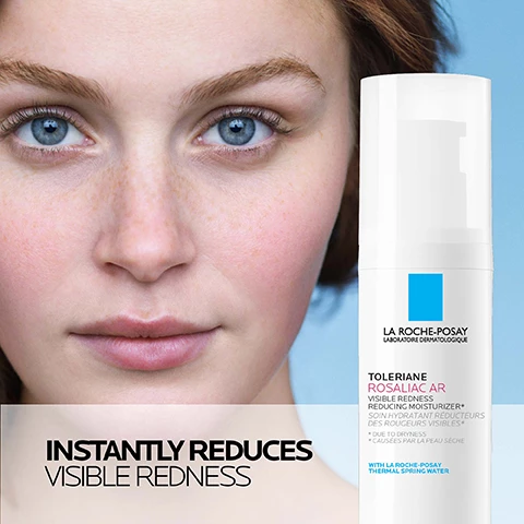 Image 1, instantly reduces visible redness. Image 2, instantly reduces visible redness, hydrates skin, soothes and rebalances skin. Image 3, key dermatological ingredients, nuerosensine dipeptide - helps skin feel soothed. la roche posay thermal spring water, soothing antioxidant - a unique water rich in selenium, a natural antioxidant. Image 3, green pigments, colour corrector - instantly reduces signs of visible redness. Image 4, dermatologist tested, safe for sensitive skin, allergy tested, for redness prone skin.