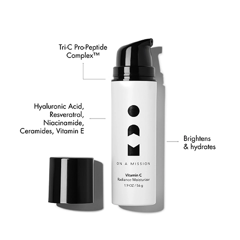 Tri C pro peptide complex, hyaluronic acid, resveratrol, niacinamide, ceramides and Vitamin E and brightens and hydrates