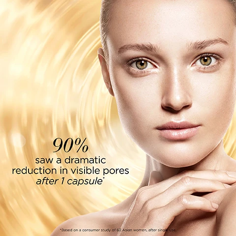 Image 1, 90% saw a dramatic reduction in visible pores after 1 capsule *based on a consumer study of 62 asian women after a single use. Image 2, single dose, lightweight oil. Image 3, the apsule advantage. pure = no fillers or fluff, potent sealed to protected from light and air. precise, premeasured and portable. Image 4, twist, squeeze and smooth morning and night, how to use = apply on face. Image 5, for combination and oily skin, lightweight oil, refines pores. for normal and dry, rich oil, nourishes and firms. Image 6, serums for every skin concern, advanced light refines pores, advanced nourishes and firm. retinol, smooth lines and wrinkles. vitamin c, brighten and even tone. hyaluronic acid, plump and hydrae=te.