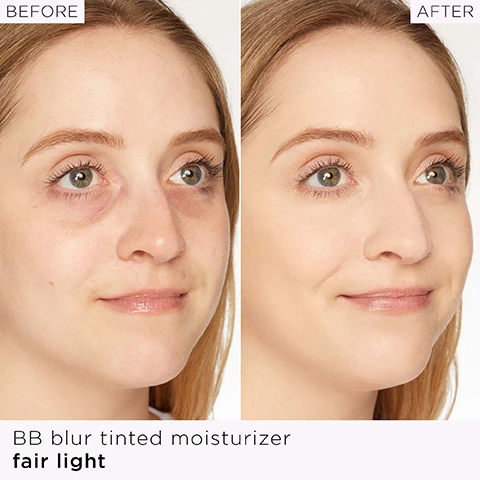 Image 1, before and after. BB blur tinted moisturiser. image 2, tackles your beauty boundaries. dullness and texture, fine lines and sun spots, dark circles, discoloration. before and after. image 3, heidi wears deep sand. image 4, 100% agree, doesn't crease, blurs look of pores, feels comfortable and weightless, would recommend to a friend. based on a clinical study of 30 subjects. image 5, kat wears mahogany. image 6, kristin wears tan. image 7, powered by plant extracts, diamond powder, lipoamino acids.