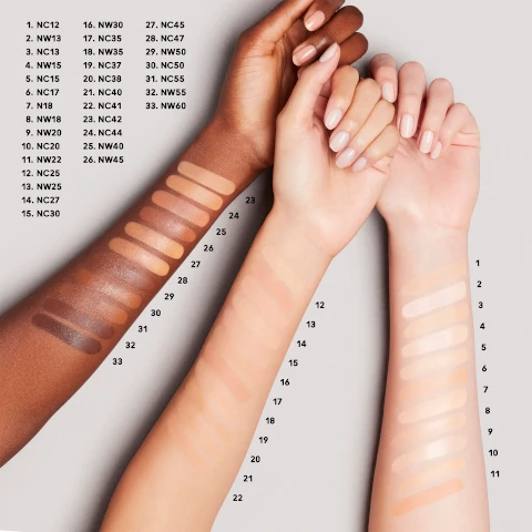 Model arm swatch of all the shades in the range