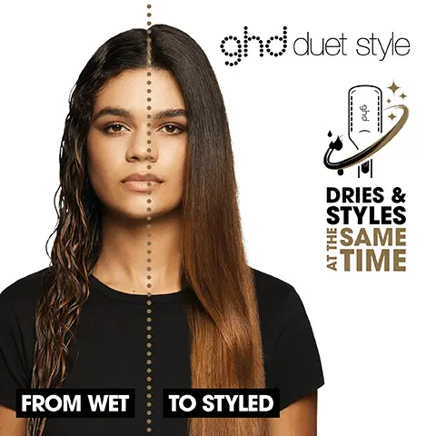 Image 1, from wet to styled before and after. dried and styles at the same time. Image 2, wet to styled with no damage. up to 48 hours unprecedented softness. Image 3, breakthrough air fusion technology. lower sound levels. Image 4, shine shot on dry hair only, 2 times more shine. Image 5, 25% longer lasting frizz control.