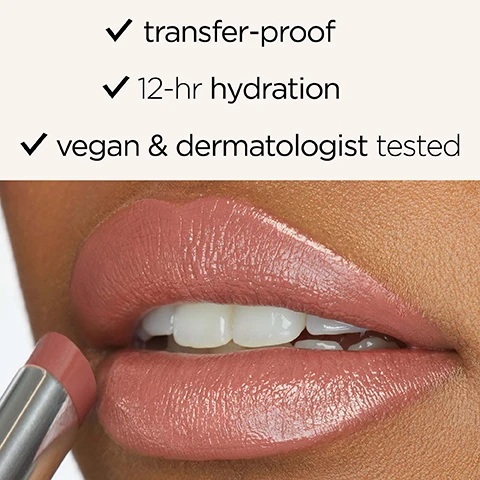 Image 1, ✔ transfer-proof ✔ 12-hr hydration vegan & dermatologist tested Image 2, full size vs travel size. image 3, balm: finish = glossy balm. coverage = buildable. what it does = hydrates. plump: finish = glossy plump. coverage = buildable. what it does = plumps. creme: finish = satin, coverage = medium. what it does = smooths.