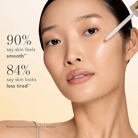 Image 4 - A woman with radiant skin looks directly ahead as a dropper is held near her cheek, with text stating 90% say skin feels smooth**, 84% say skin looks less tired**, and *Based on a clinical trial of 31 women. Image 5 - A gold serum bottle stands on a flowing golden fabric background, featuring the text CHANTECAIL Sérum Intense à lOr 24 Carats 24K Gold Serum Intense Aromacologie, and in the top right, 98% of natural origin.