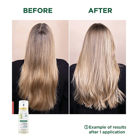 Image 1, before and after. example of results after 1 application. image 2, scalp protection and invisible finish. gently provides freshness, lightness and volume to all hair types in between shampoos. powered by oat and ceramide like with natural origin powders to absorb oil, sweat and odor. 12 hour revitalised hair. consumer usage test on 66 subjects after 21 days. image 3, 99% natural origin ingredients. aluminium can 100% recyclable. high tolerance formula. 500L of water saved per year. excluding propellants. excluding the cap. 500L water saved a year - life cycle analysis, replacing 1 liquid shampoo by 1 dry shampoo per week, conducted by an independent company dureconsult, free from animal origin ingredients. image 3, ceramide - protects and restores. gentle oat - hydrates and soothes. natural origin powders - absorbs sebum, sweat and odor.