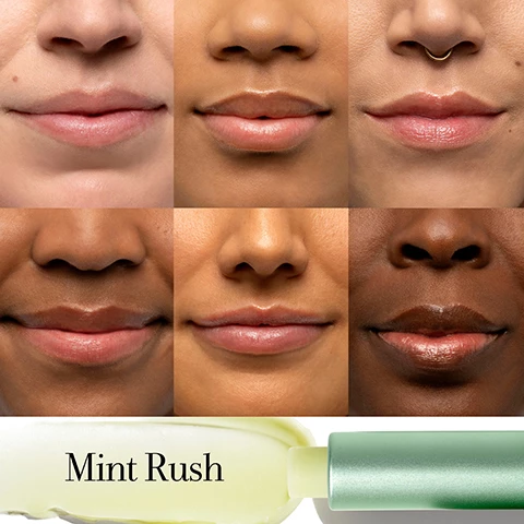 Image 1, mint rush. Image 2, 93% felt an immediate burst of minty freshness*. 95% noticed and immediate cooling sensation on the lips. 85% reported a fresh breath sensation. *self assessment test, 60 subjects, 4 weeks. Image 3, sugar for lasting hydration, encapsulated menthol for a cooling sensation, menthyl PCA for continuous freshness, grapeseed oil for help softening. Image 4, sugar advanced therapy, visibly repairs dry, damaged lips, deeply moisturizes for 24 hours. sugar mint rush, delivers instant and long lasting minty freshness, moisturizes, smooths and protects. sugar lip treatment, 24 hour hydration, tints developed for a wide range of skin tones.