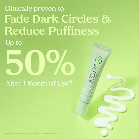 Clinically proven to fade dark circles and reduce puffiness up to 50% after 1 month of use- based on clinical results from an ingredient within the formulation. Before and after  in an independent study after 30 days of use. 98% noticed improved skin moisturization around the eye area. 93% noticed this product helped restore a more luminous glow. 91% agree this product made their eye area feel replenished. 91% showed improvement in the overall appearance of the eye area- in an independent perceptual study, with 45 participants after 30 days of use.